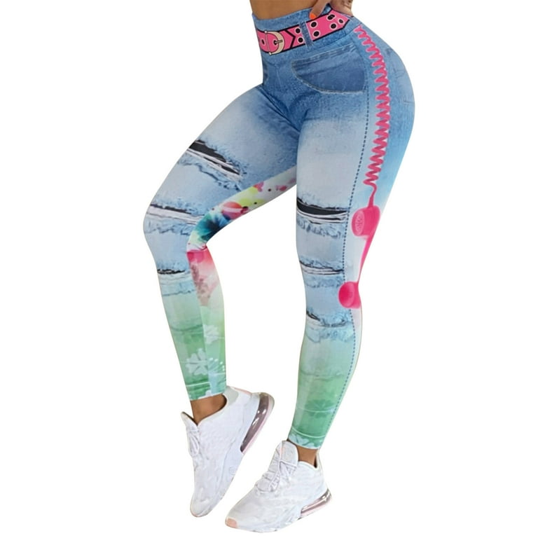MRULIC yoga pants Women's Sports Yoga Pants Workout Fitness Printed Fashion  Leggings Running Yoga Pants Blue + XL 
