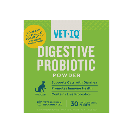 VetIQ Probiotic Cat Powder Supplement for Digestive Health, 30 Packets