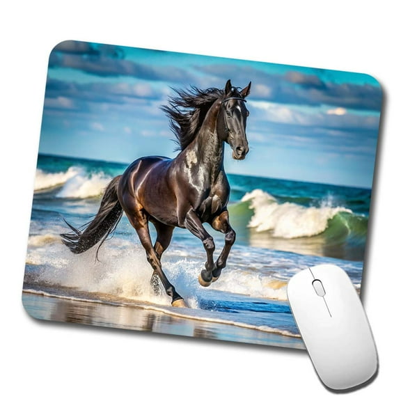 Black Horse Stallion Galloping On The Beach Mouse Pad Low Profile Gaming Mat