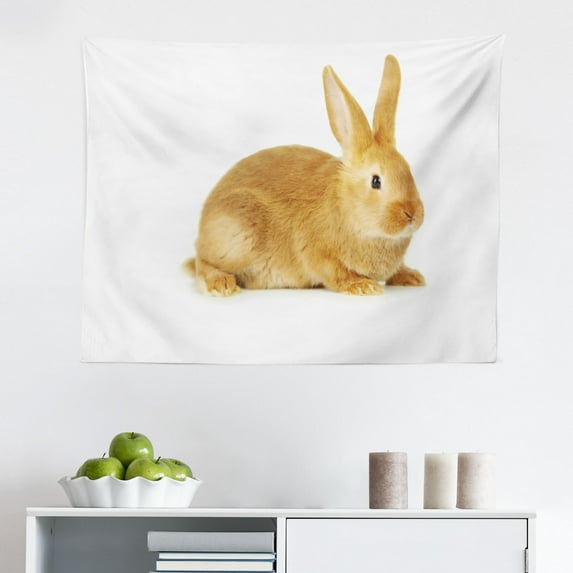 Bunny Tapestry, Mountain Hare Silhouettes on a Plain Background Monochromatic Pattern Animalistic, Fabric Wall Hanging Decor for Bedroom Living Room Dorm, 2 Sizes, Dimgray White, by Ambesonne