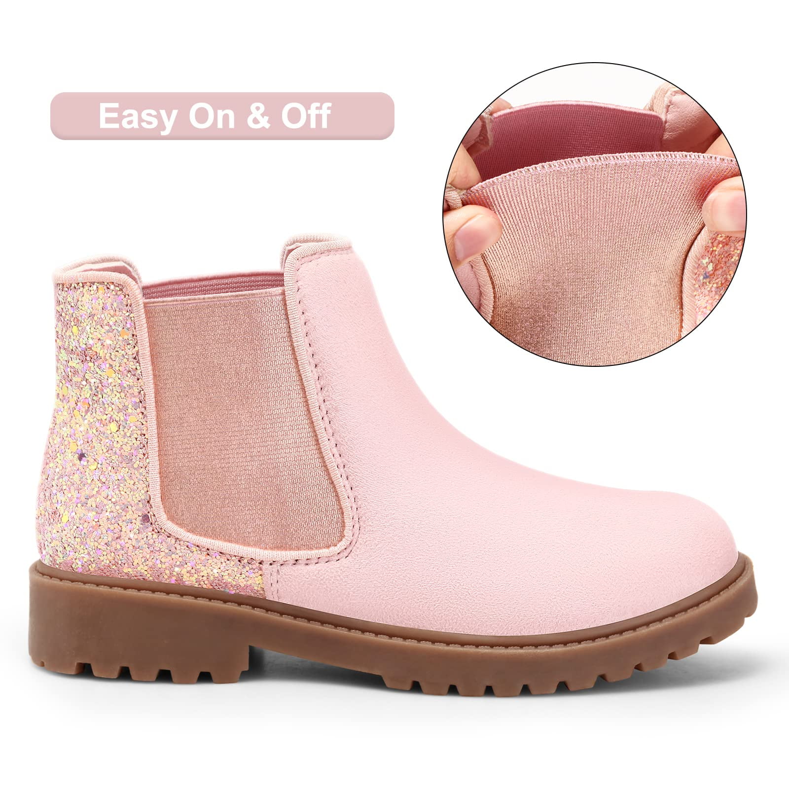 HARVEST LAND Little/Big Girls Glitter Ankle Boots Kids Pink