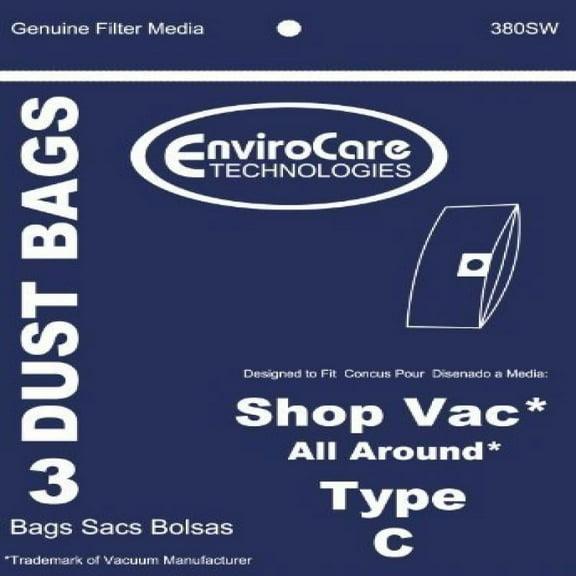 Shop Vac All Around Type C Vacuum Bags 3 Pack, 3 Gallon Bags