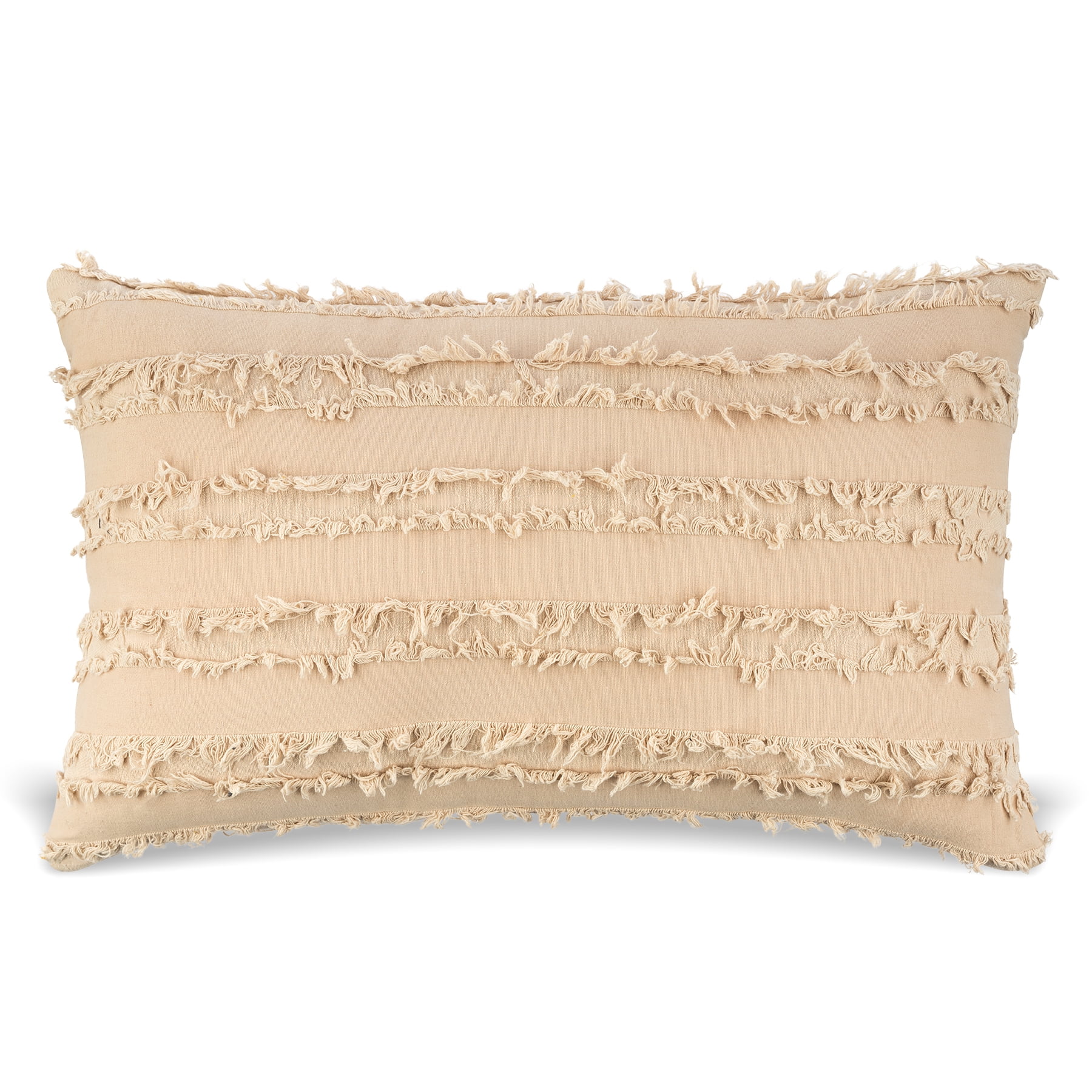 MAUBY HOME Solid Cotton Washed & Frayed Natural Linen Boho Lumbar