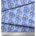 thumbnail image 2 of Soimoi Blue Poly Georgette Fabric Honeycomb,Coffee & Tea Cup Beverages Printed Fabric 1 Yard 52 Inch Wide, 2 of 3