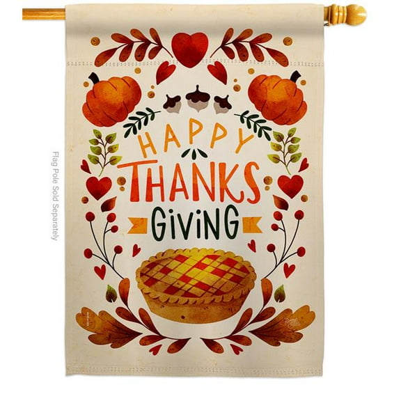 Breeze Decor H113110-BO 28 x 40 in. Thankful Giving House Flag with Fall Thanksgiving Double-Sided Decorative Vertical Flags Decoration Banner Garden Yard Gift