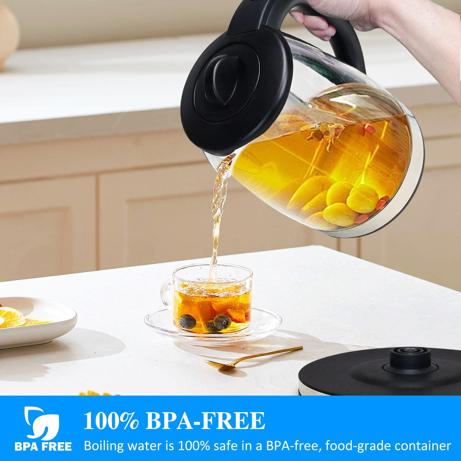 TINANA Electric Glass Tea Kettle with Infuser, 2L, 1500W photo 3