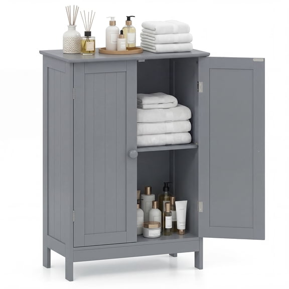 Giantex Bathroom Floor Cabinet, Wooden Freestanding Storage Cabinet with Double Doors, Suitable for Bathroom, Living Room, Bedroom, Entryway