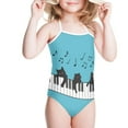 thumbnail image 3 of FOR U DESIGNS Novelty Blue Girls Halter Swimsuit Size 9-10T Adjustable Strap Off Shoulder One Piece Swimwear Piano Notes Cats Backless Bathing Suit, 3 of 6