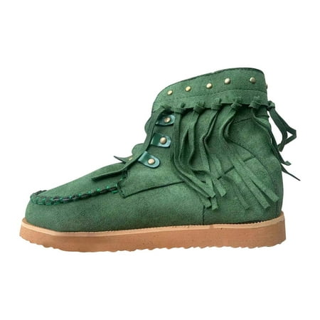

Tuscom Boots for Women Fashion Flat Heel Round Toe Tassels Fringed Boots Lace-up Women s Short Boots Platform Nude Boots