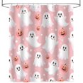 thumbnail image 2 of Halloween Shower Curtain for Bathroom, Pink Cute Abstract Spooky Pumpkin Shower Curtain for Bathroom Halloween Festival Decorations Home Bath Bathtub Waterproof Fabric with 12 Hooks 72x72 in, 2 of 6