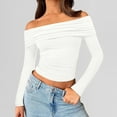 thumbnail image 2 of HNMKIU Women 2025 Fashion Clothes Long Sleeve Shirts Off Shoulder Tops Going Out Crop Slim Fitted Fall Outfits White,S, 2 of 7