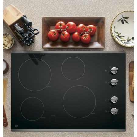 GE - 30" Built-In Electric Cooktop - Stainless steel on black