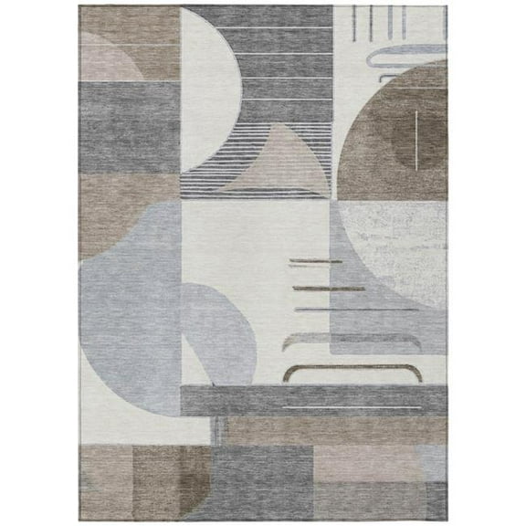 HomeRoots 618001 8 x 10 ft. Taupe, Gray & Ivory Geometric Washable Indoor & Outdoor Rectangle Area Rug