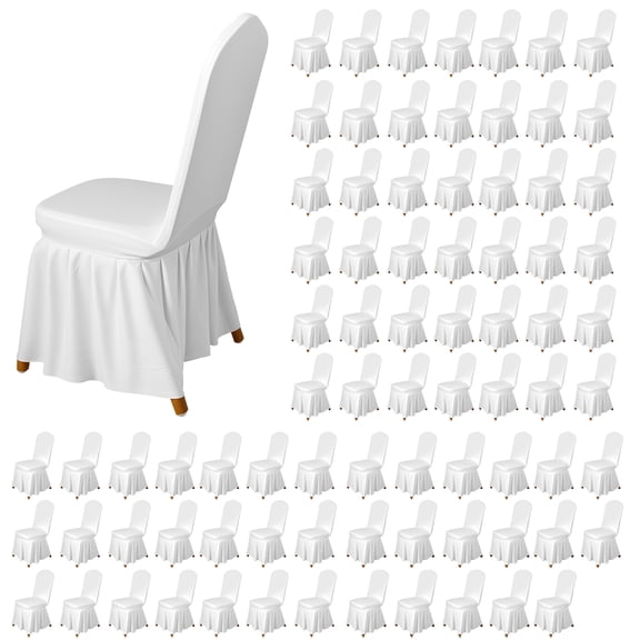 puresly 80Pcs White Seat Covers with Skirt Removable Dining Chair Covers Washable Fitted Seat Slipcovers for Hotel Banquet Party Events Wedding