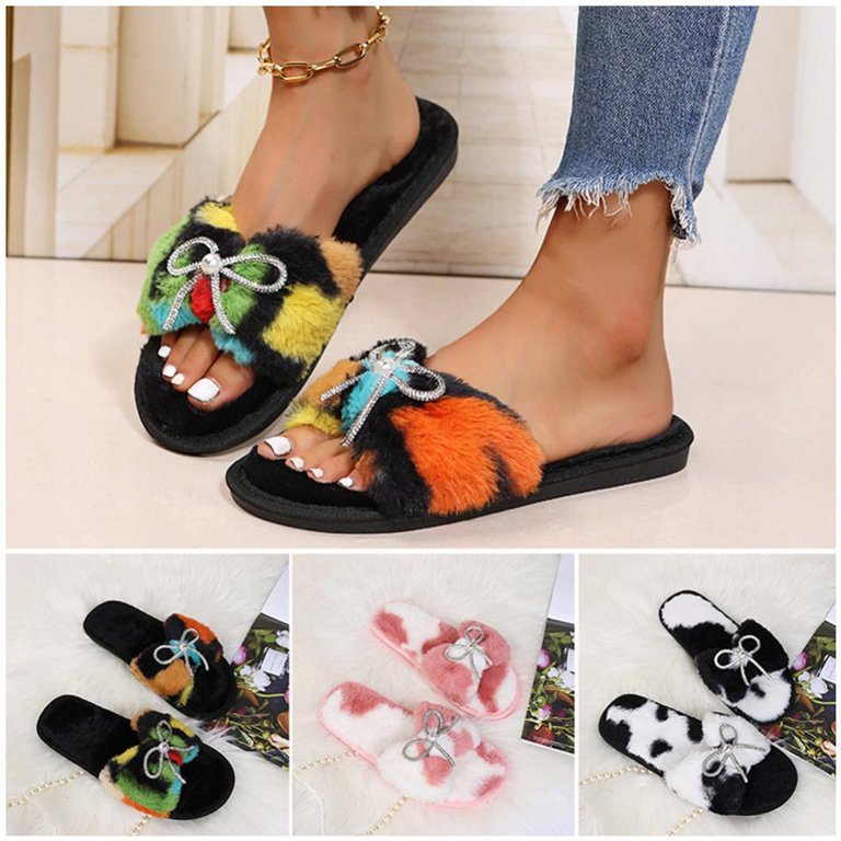 Open toe faux fur slingback deals sandal slippers