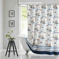 Lighthouse Fabric Shower Curtain, Blue Gray and White Coastal Nautical Shower Curtains for Bathroom Decor, Waterproof Polyester Bathroom Curtains, 84" W x 84" H