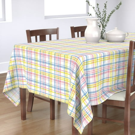 

Cotton Sateen Tablecloth 70 x 144 - Easter Watercolor Plaid Pink Trendy Pastel Spring Rainbow Baby Nursery Print Custom Table Linens by Spoonflower