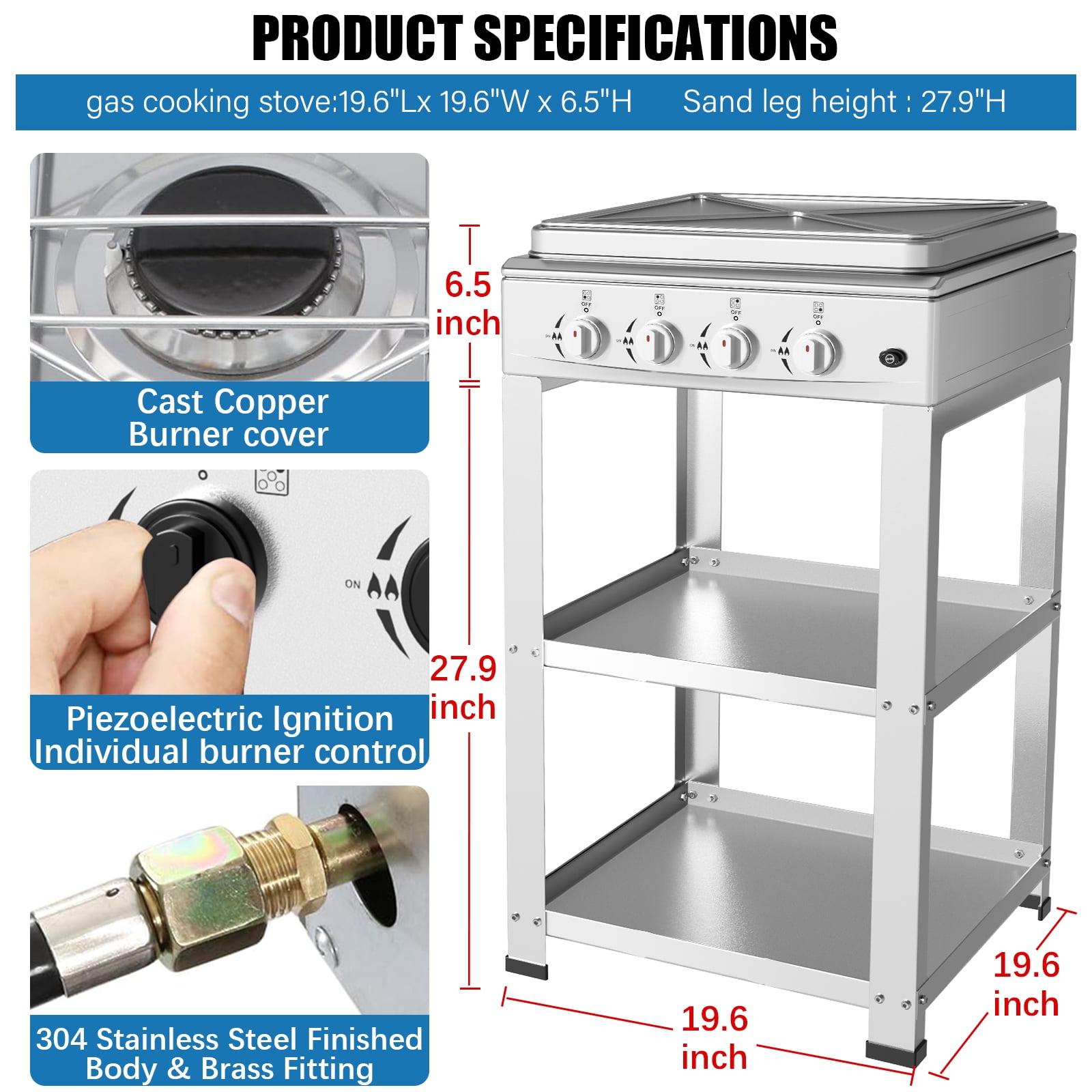DWALE 4-Burner Propane Outdoor Stove with Gas Regulator and 5ft Hose
