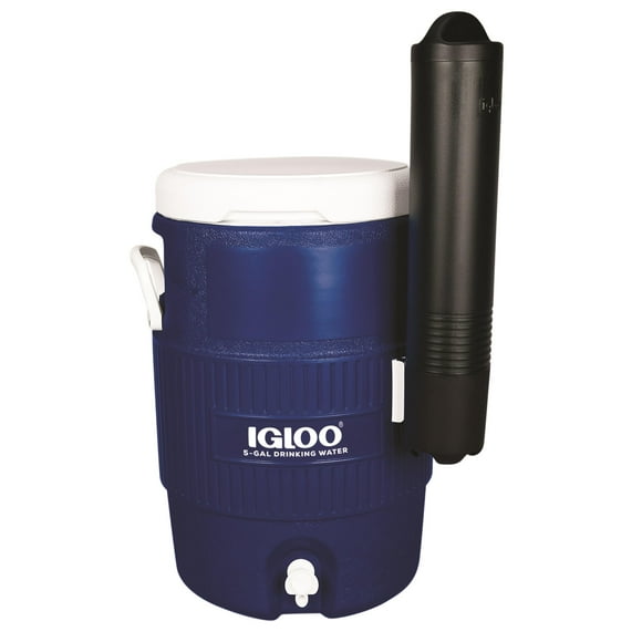 Enfriador de bebidas con tapa de asiento tipo iglú con dispensador de vasos, 19 litros, azul