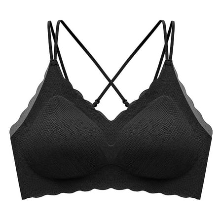 

Bras For Women Everyday Women Push-Up Lace Flower Face Beautiful Back Seamless Top Support One-Piece Bra Without Steel Ring Black Bras