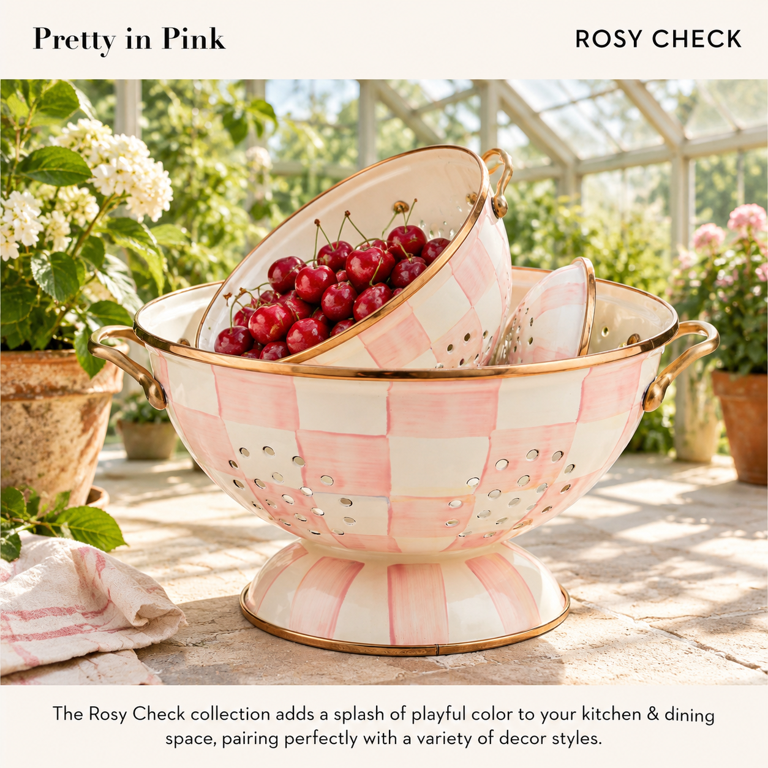 Enamel Colander Large Pink-and-white Rosy Check - Walmart.com