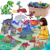 Dinosaur Toys for Kids, 56 Pcs Dinosaur Play Set, Dinosaur Figures, Play Mat, Trees, Rocks, Container to Create a Dino World,  Gift for Boys Girls Kids 3-8