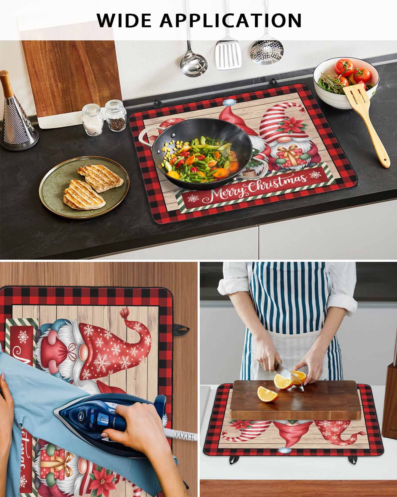 Large Induction Cooktop Protector Mat Christmas Stove Top Covers for Electric Stove, Gnomes Poinsettia Wooden Grain Red Black Plaid Decorative Stove Burner Cover Mats, Glass Top Stove Cover