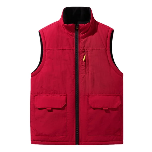 Kalauyu Men's Sherpa-Lined Vest, Mens Loose Fit Winter Insulated Workwear Mock-Neck Vest