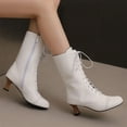 thumbnail image 6 of Xfvqtps Womens Lace up Boots Mid Calf Winter Fashion Boots Faux Leather Round Toe Chunky Heel Fur Lined Comfortable Casual Boots White, 6 of 8