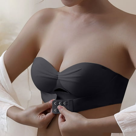 Crunowin Women s Seamless Adjustable Bra  Anti Slip Traceless Push Up Strapless Comfort Everyday Underwear Black XXL