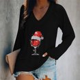 thumbnail image 2 of Camiseta de manga larga con estampado navideño informal con cuello en V para mujer a la moda Fridja  FKASFK3312, 2 of 4