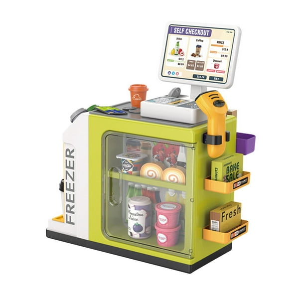 Caja registradora de juguetes para compras (46 piezas) Juguete interactivo para aprender habilidades de compra Verde