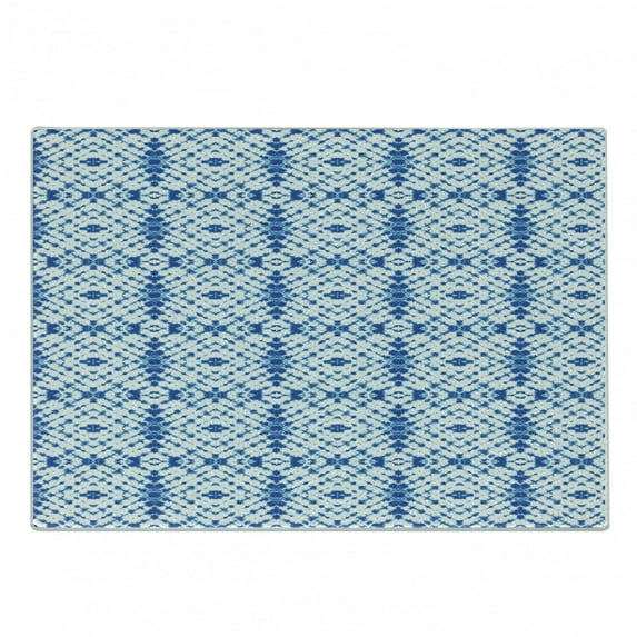 Ethnic Cutting Board, Hippie Design Inspired by Culture Grunge Folk and Geometric Motif, Decorative Tempered Glass Cutting and Serving Board, Small Size, Navy Blue and White, by Ambesonne