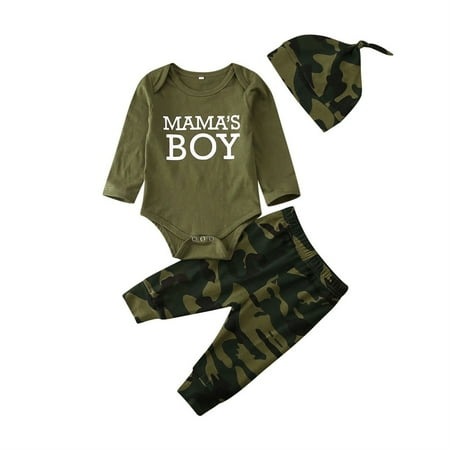 Infant Baby Boys Girls Cotton Long Sleeve Camo Bodysuit Tops and Long Pants 2pcs Toddler Baby Clothes Set