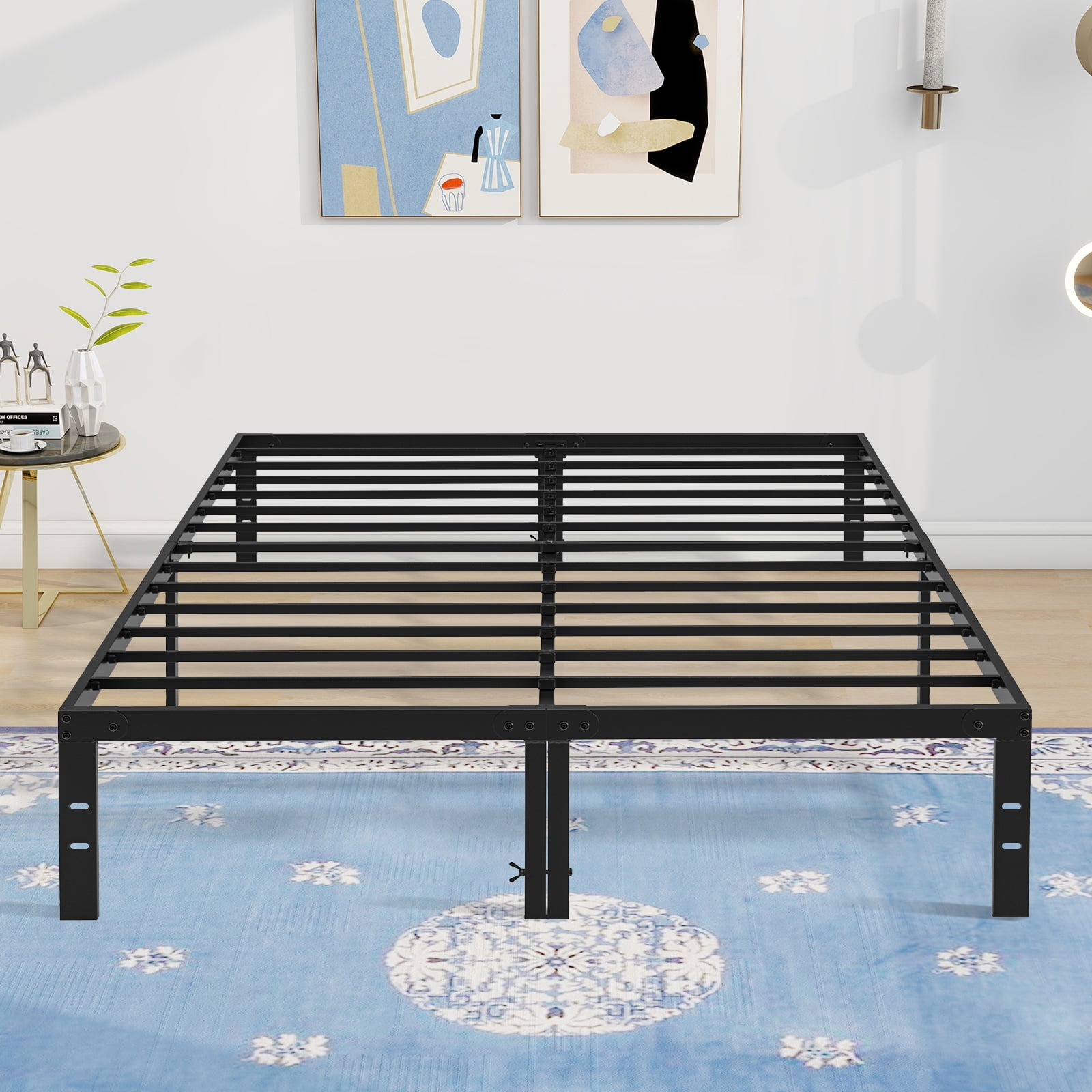 Queen Size Metal Platform Bed Frame with Mattress Base Heavy Duty No Box Spring Needed Black Walmart