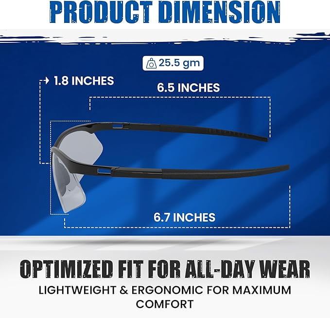 Mojave Clear Safety Glasses for Men/Women | ANSI Certified Eye Protection Glasses and Protective Eyewear | Anti-Scratch Coating and Wrap Around One-Piece Design Work Glasses - 12 Pack