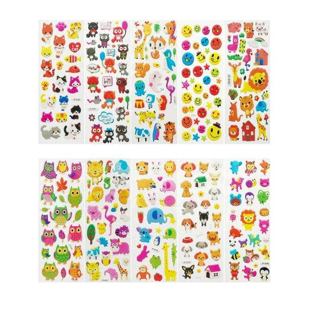 Wrapables 3D Puffy Stickers Bubble Stickers for Crafts & Scrapbooking (10 Sheets), Zoo Animals