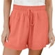 thumbnail image 1 of Pantalones cortos de pierna ancha para mujer Cordón elástico de cintura alta Color puro Pantalones cortos de verano transpirables, 1 of 5