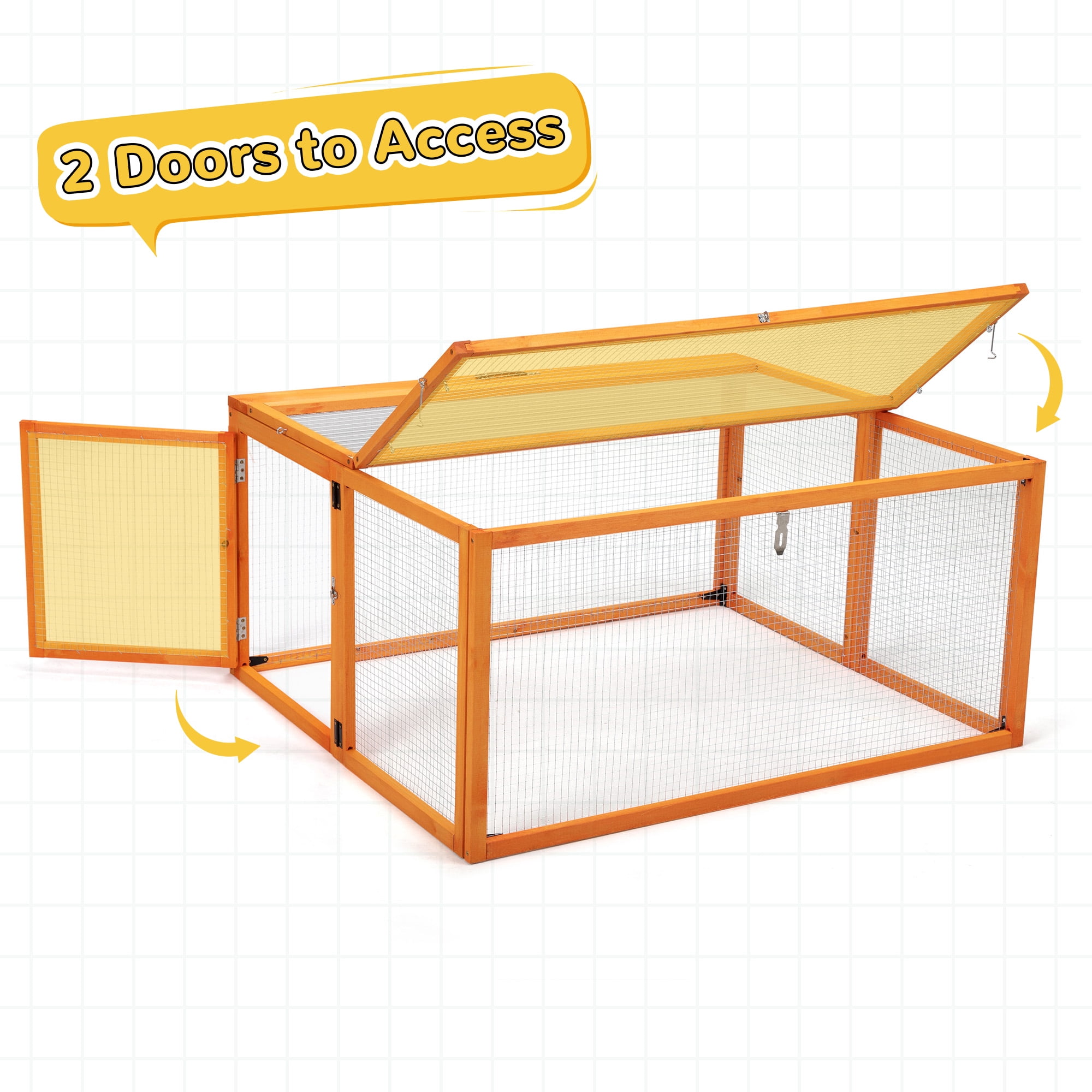 Folding Rabbit Hutch, Portable Wood Chicken Coop Run, Outdoor Pet Cage with Openable Sun Panel Top