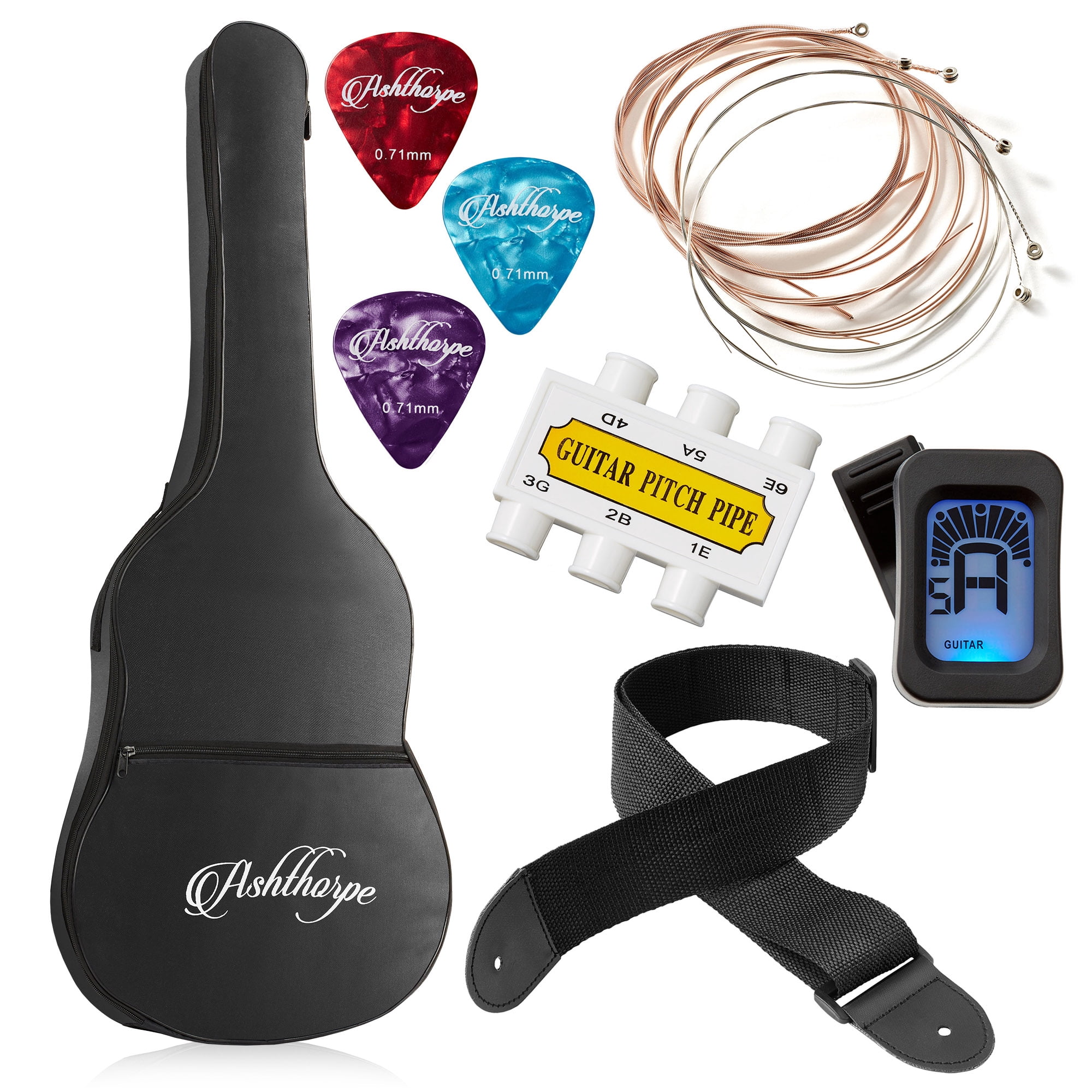 Ashthorpe 38-Inch Beginner Acoustic Guitar - Brown, Complete Starter Kit with Gig Bag, Extra Strings, Strap, and Lessons