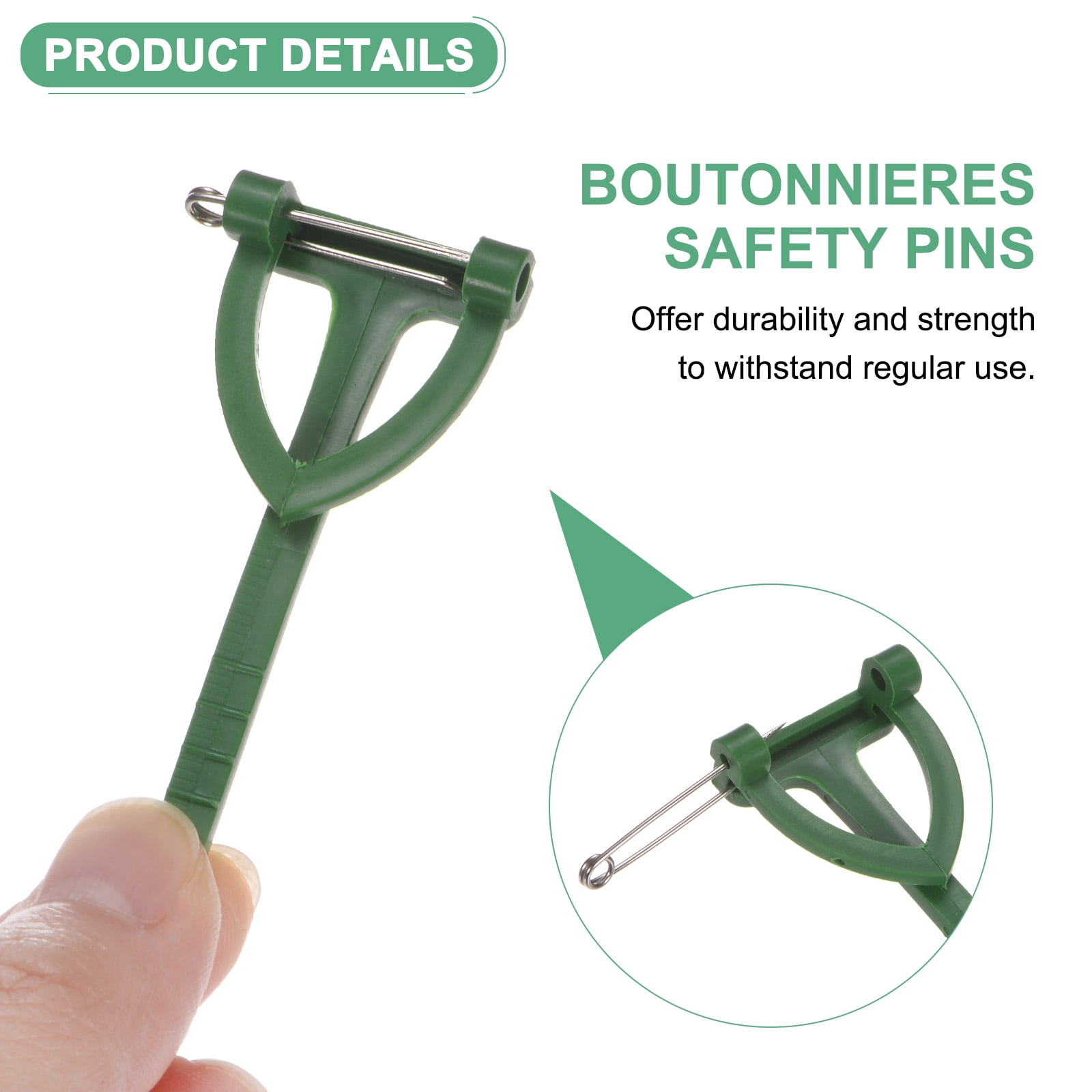 Uxcell 240-Pack Boutonnieres Safety Pins, Plastic Triangle Corsage Pin Buttonhole Flowers Pins for Wedding/Bridegroom Brooch/Party, T Shape Safety Clips Holder [6.5cm, Green]