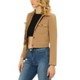 thumbnail image 4 of Allegra K Women's Crop Coat Turn Down Collar Flap Pockets Button Down Winter Wool Flannel Jacket, 4 of 5