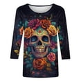thumbnail image 5 of Guieoi Tops for Women Plus Size Womens Printed Round Neck Three Quarter Sleeve 3/4 Sleeve T-shirt Loose Top Long Sleeved Round Neck Top/shirt Multicolor Black*Friday/Cyber*Monday, 5 of 5
