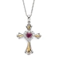thumbnail image 2 of Brilliance 925 Sterling Silver with 14KY Gold Plated Created Ruby and Created White Sapphire Cross Pendant with 18" Chain, 2 of 2