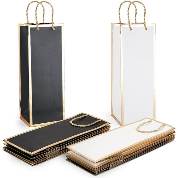 Wine Gift Bags 12 Pack - Reusable 4 Colors With Gold Foil Print Design with Soft Handles