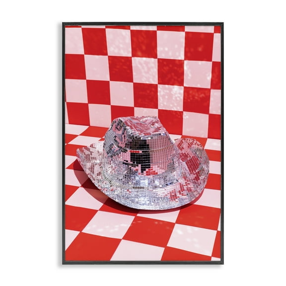 Stupell Industries Disco Patterned Cowboy Hat Performing Arts Painting Black Framed Art Print Wall Art, 12 x 18