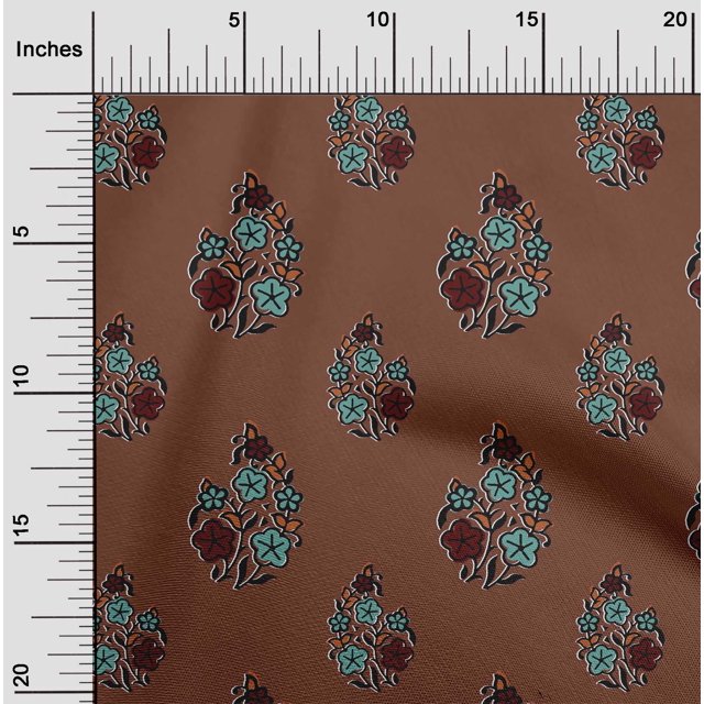 oneOone Polyester Lycra Fabric Leaves & Floral Block Printed Fabric 1 Yard 56 Inch Wide