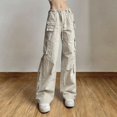 thumbnail image 4 of Pantalones de chándal holgados e informales de tiro bajo para mujer, pantalones técnicos con bolsillos y parches, pantalones de pierna ancha y rectos, pantalones cargo de moda Y2K, ropa de calle, 4 of 5