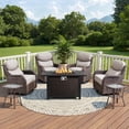 thumbnail image 2 of Bellefurn Luxury 7 Pieces Patio Furniture Sets with Fire Pit Table Swivel Glider Chairs with 6" Thick Cushion,Patio Rattan Deep Seat Conversation Sets for Porch Deck Garden Backyard, 2 of 13