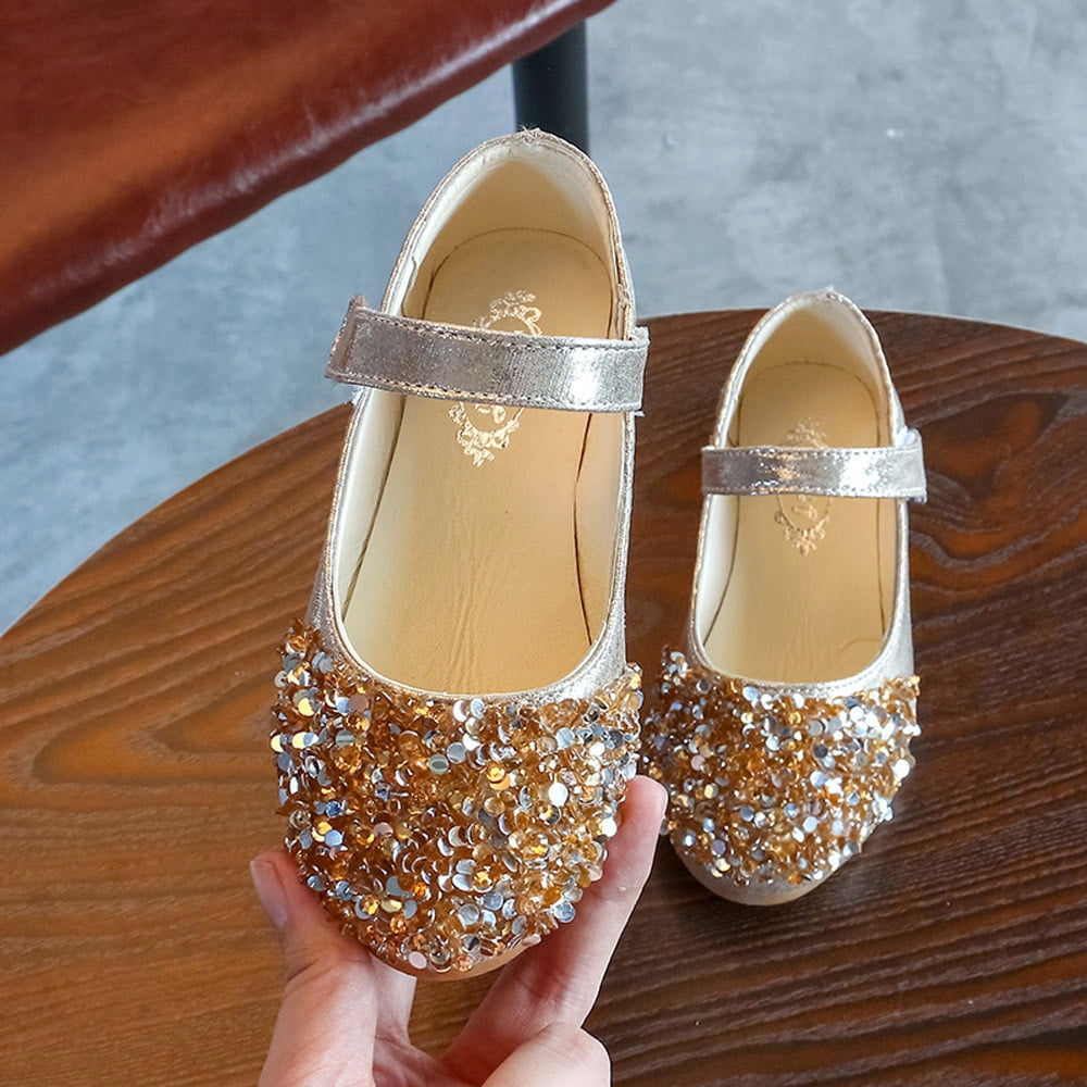 Toddler Little Girl Dress Shoes Mary Jane Party Sandals Kids Toddler Infant Baby Girls Crystal Leather Single Shoes Party Princess Shoes Gold 2-3 Years